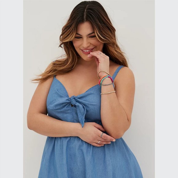 Torrid Tie-Front Skater Dress - Chambray Blue Size 4 - Picture 4 of 5